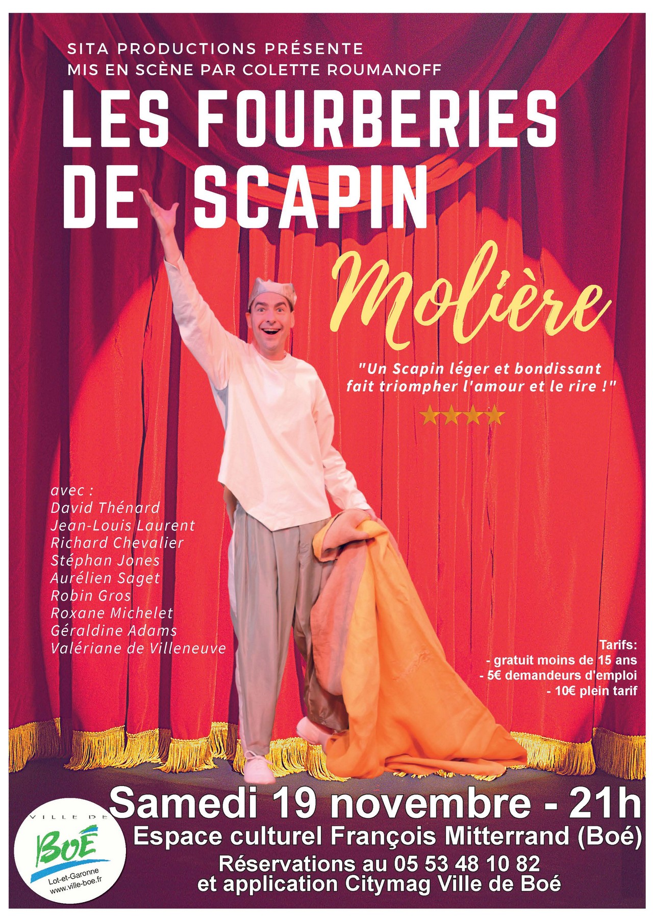 Les Fourberies de Scapin à l'Espace Culturel François Mitterrand le samedi 19 novembre 2022